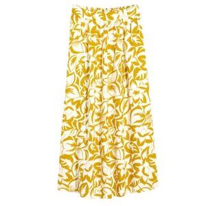 Madewell Linen-Blend Shirred Maxi Skirt in Tropicale Floral Yellow/Gold XL NF957